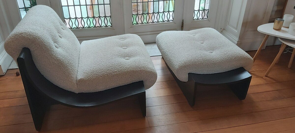 Ensemble De Salon Composé d'Un Sofa, Deux Fauteuils Et Deux Ottomans, George Van Rijk, 1970's-photo-6