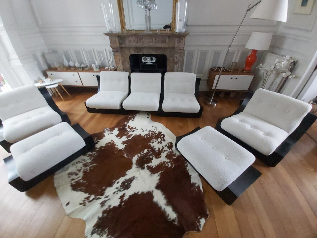 Living Room Set Consisting Of A Sofa, Two Armchairs And Two Ottomans, George Van Rijk, 1970's