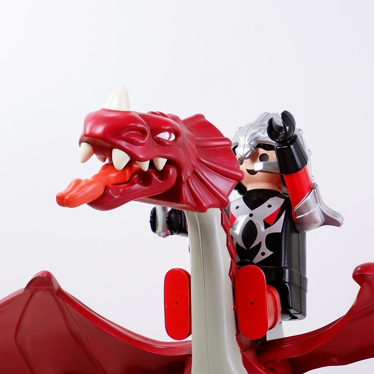 Xl Large Original Red Dragon And Playmobil Knight - Wingspan 220cm-photo-6