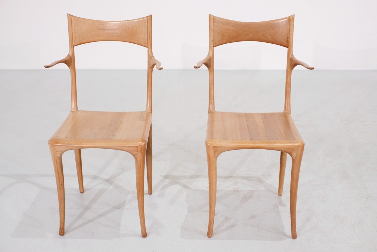 Set Of 8 "chumbera Segunda" Chairs By Roberto Lazzeroni For Ceccotti, 1980's-photo-2