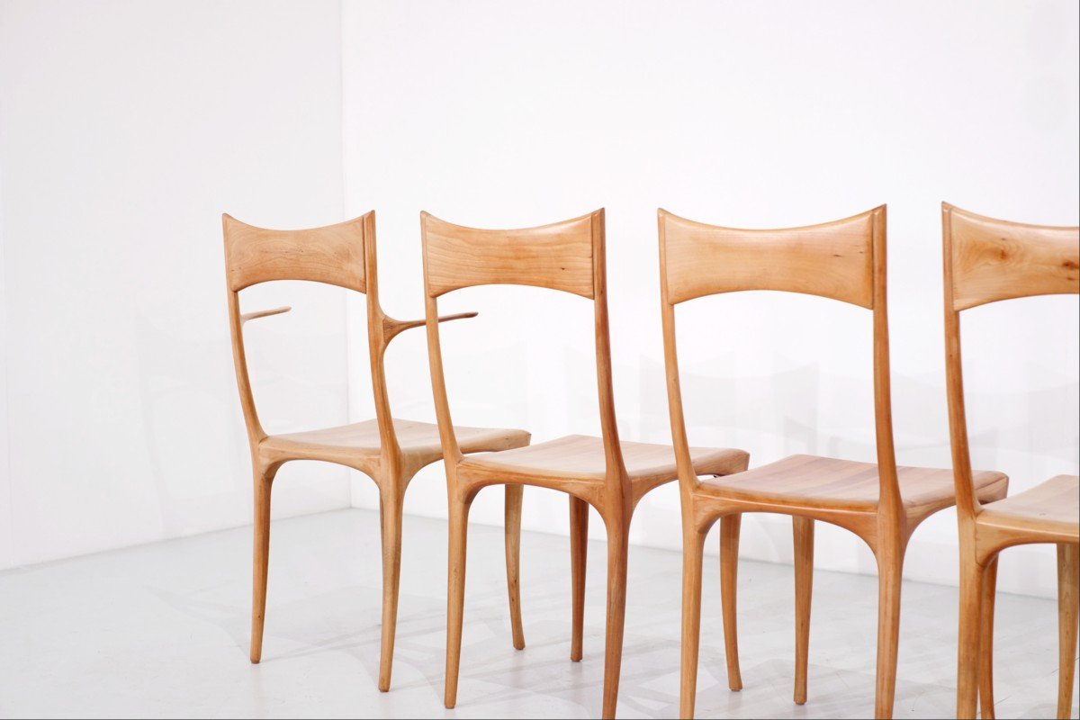 Set Of 8 "chumbera Segunda" Chairs By Roberto Lazzeroni For Ceccotti, 1980's-photo-3
