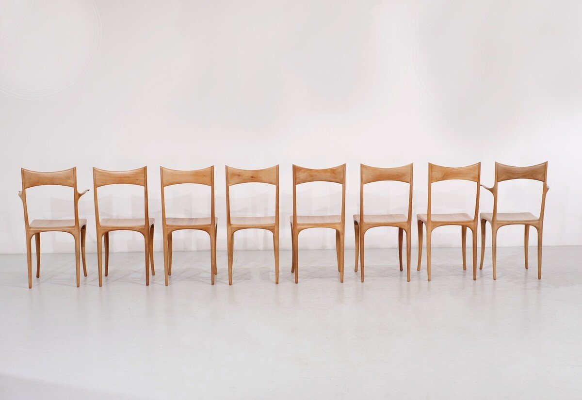 Set Of 8 "chumbera Segunda" Chairs By Roberto Lazzeroni For Ceccotti, 1980's-photo-4