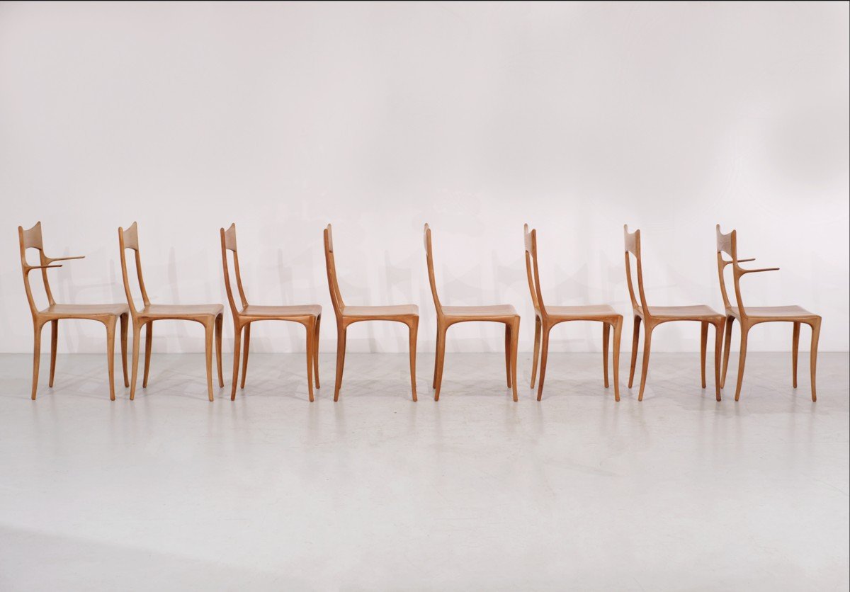 Set Of 8 "chumbera Segunda" Chairs By Roberto Lazzeroni For Ceccotti, 1980's-photo-5