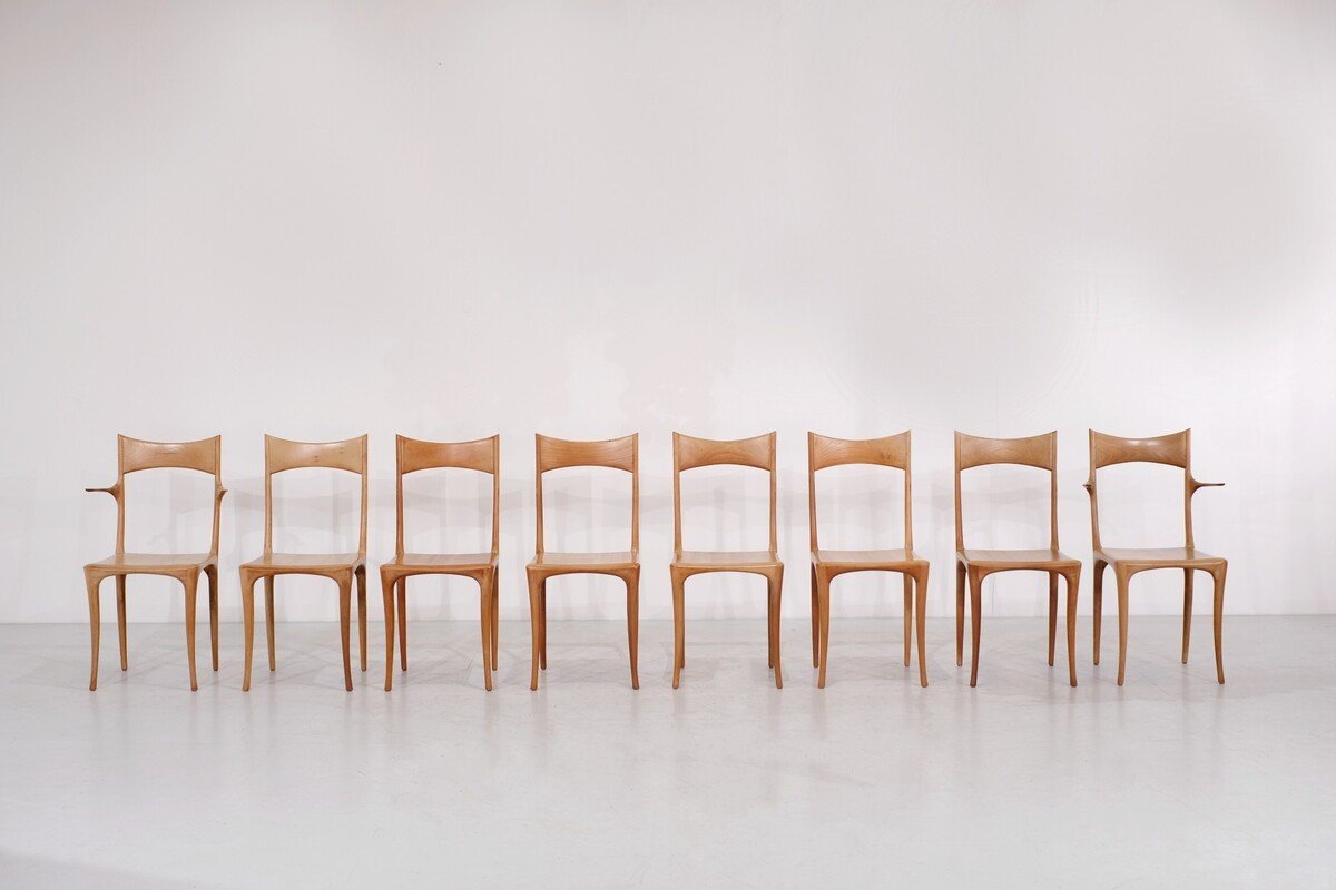 Set Of 8 "chumbera Segunda" Chairs By Roberto Lazzeroni For Ceccotti, 1980's-photo-6