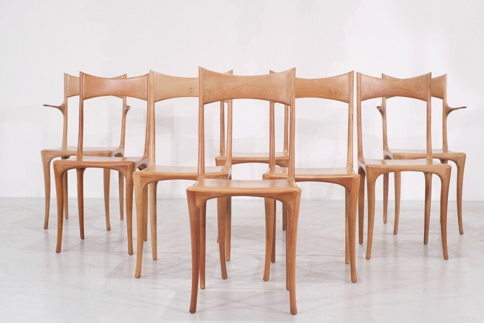 Set Of 8 "chumbera Segunda" Chairs By Roberto Lazzeroni For Ceccotti, 1980's