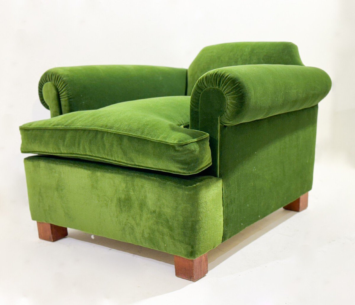 Green Velvet Armchair 1940's-photo-4