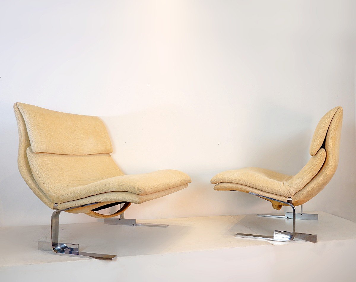 Pair Of "onda" Armchairs By Giovanni Offredi, Saporiti-photo-1