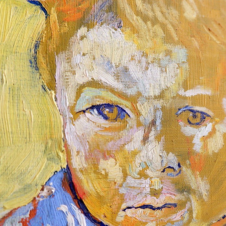 Portrait d'Enfant Peinture Sur Toile Signée M. Van De Velde-photo-3