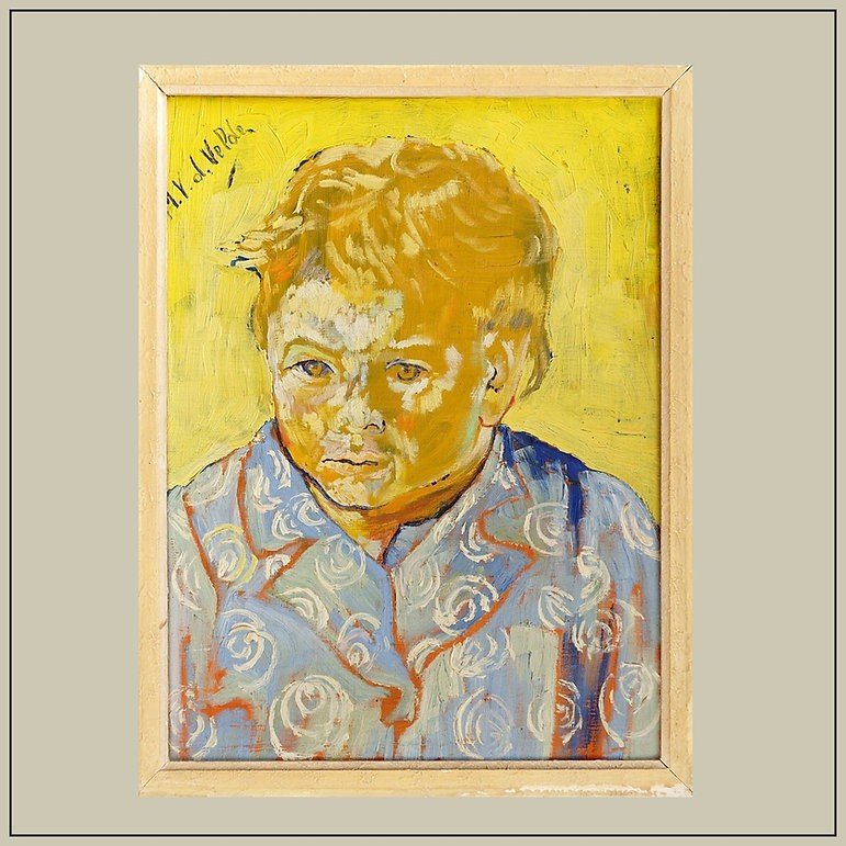 Portrait Of A Child Painting On Canvas Signed M. Van De Velde