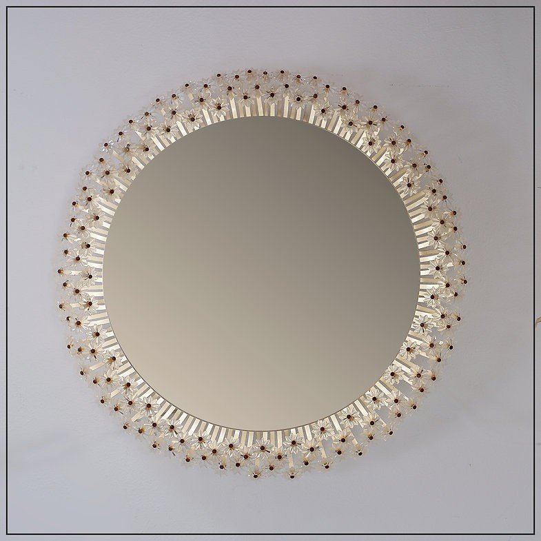 Mirror With Illuminated Glass Flowers By Emil Stejnar For Rupert Nikoll, Austria, 1960's-photo-5