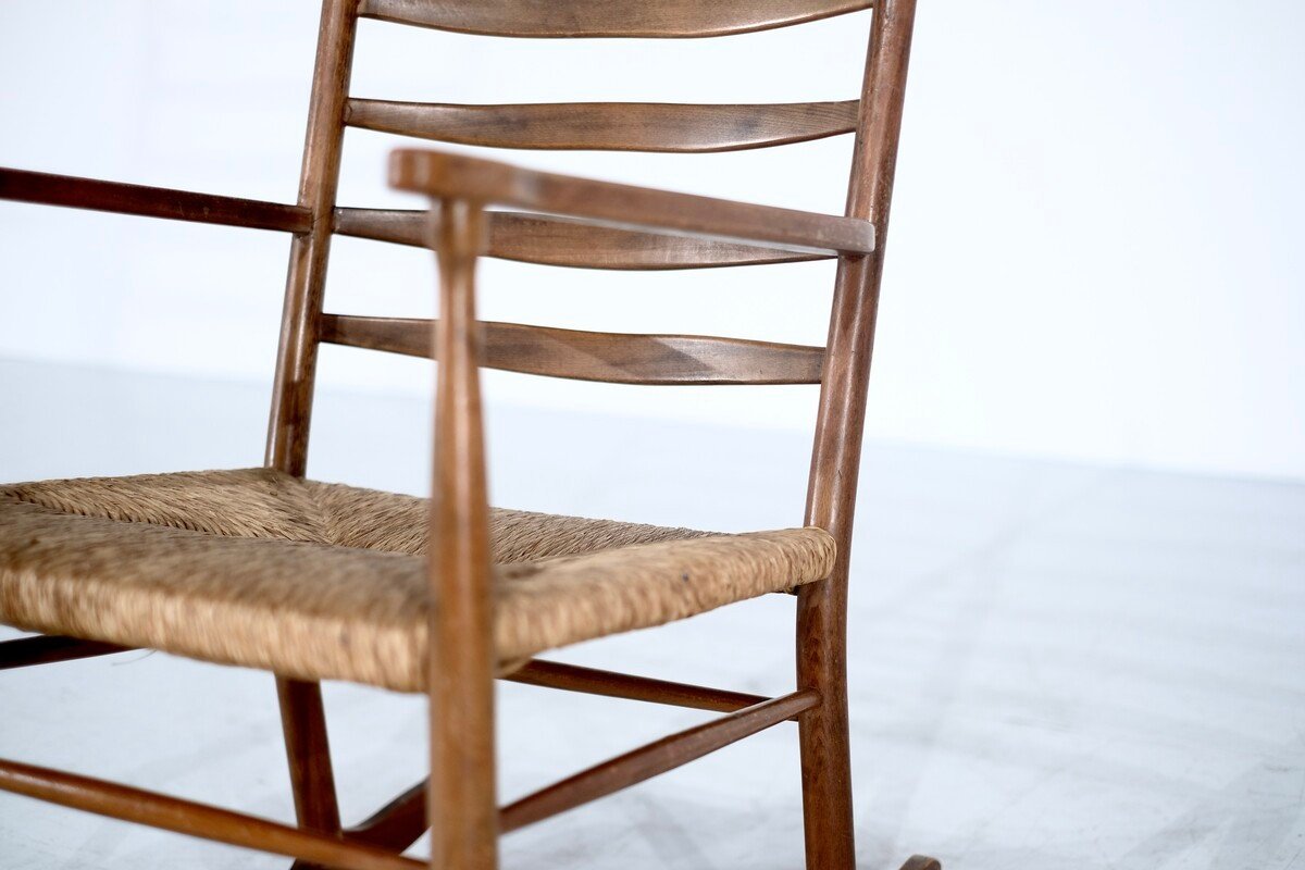 Mid-century Scandinavian Rocking Chair In Wood And Rope-photo-2