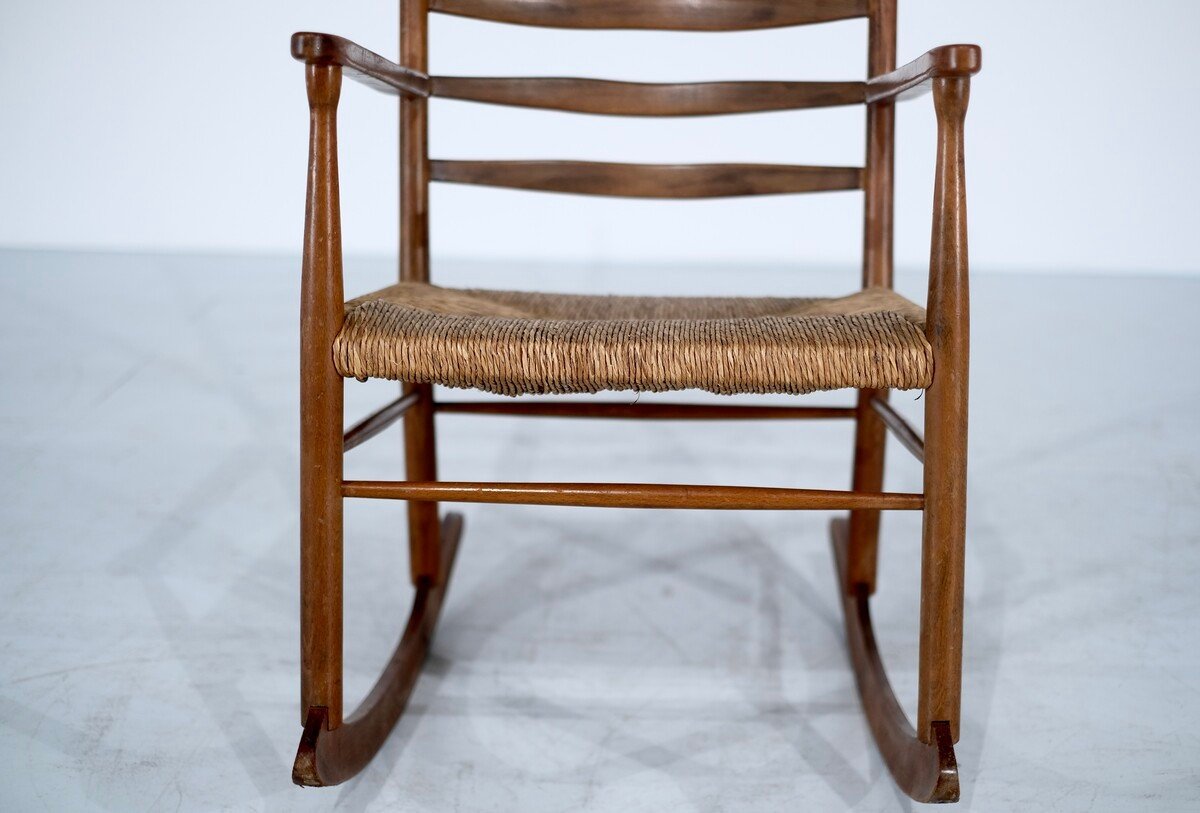 Mid-century Scandinavian Rocking Chair In Wood And Rope-photo-1