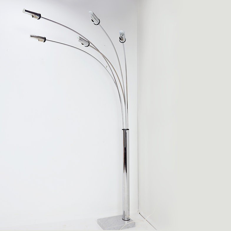Vintage Chromed Floor Lamp With 5 Arms On Marble Base, Italy, 1970's-photo-3