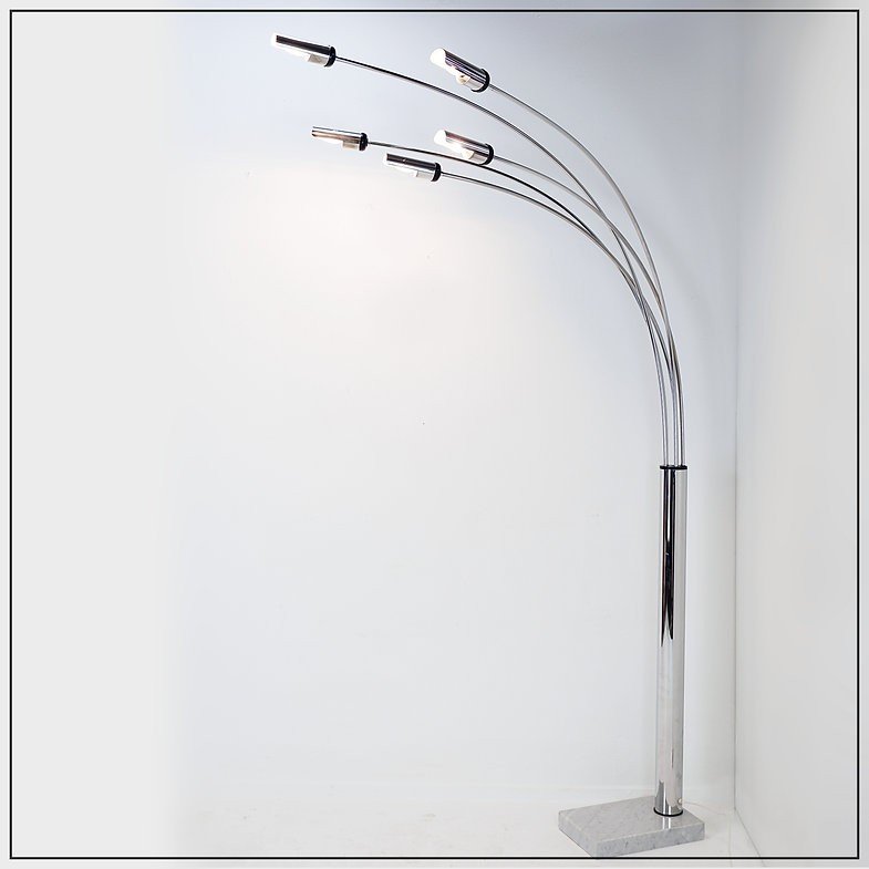 Vintage Chromed Floor Lamp With 5 Arms On Marble Base, Italy, 1970's-photo-1