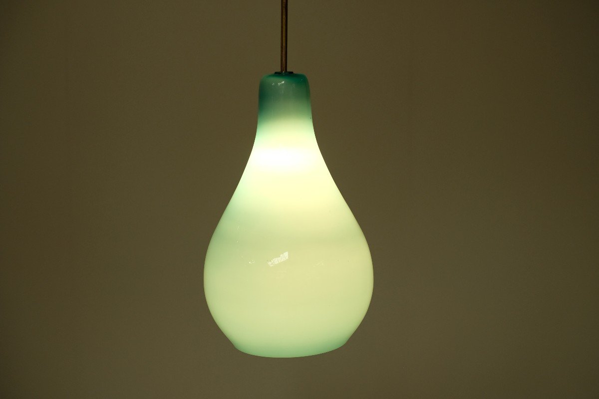 Lampe Suspendue En Opaline Bleue, Italie, Années 1960-photo-4
