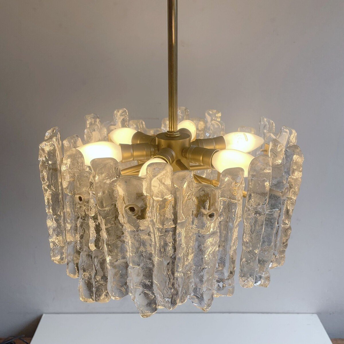 Lustre En Verre Glacé Kalmar, Allemagne 1970-photo-2