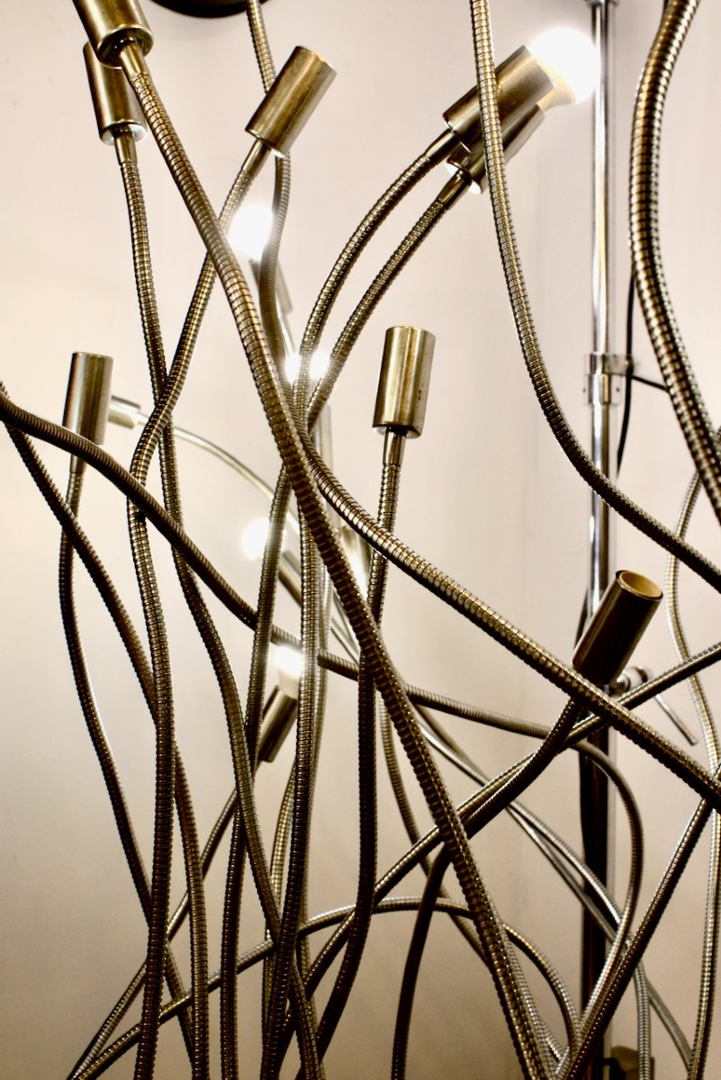 "algae" Sculpture Lamp 30 Bulbs, Chrome-plated Metal Italy Circa 1970.-photo-2