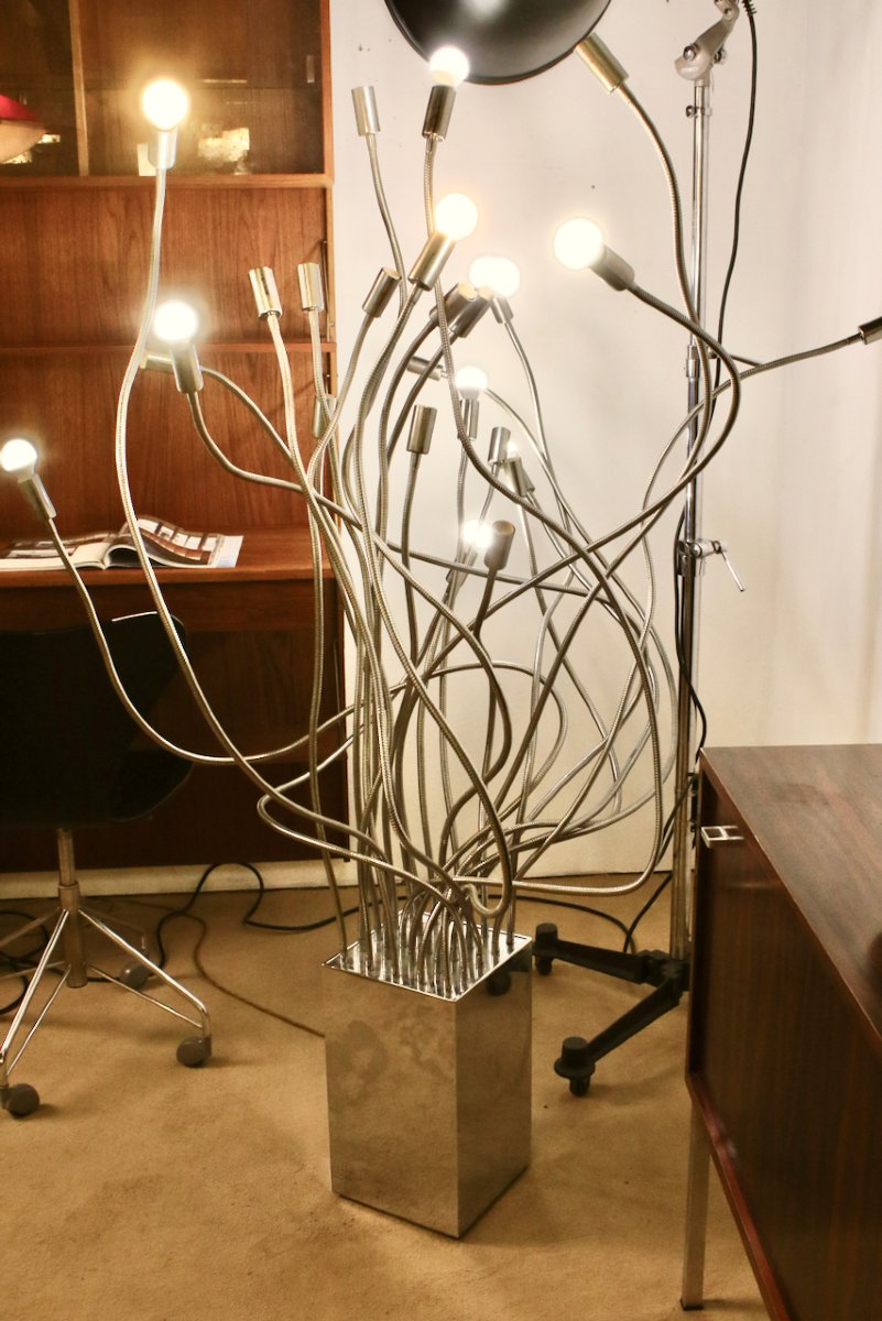 "algae" Sculpture Lamp 30 Bulbs, Chrome-plated Metal Italy Circa 1970.-photo-3