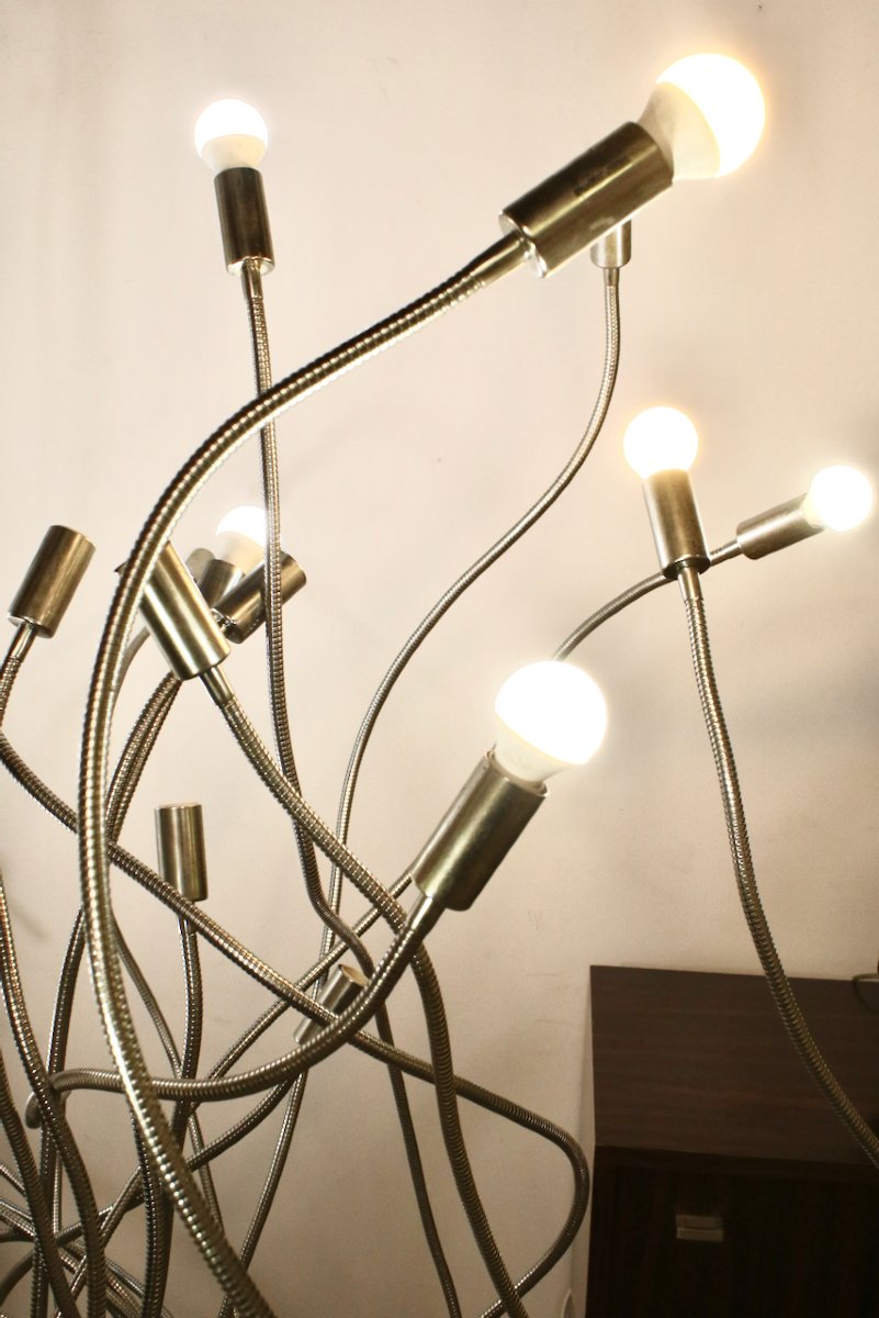 "algae" Sculpture Lamp 30 Bulbs, Chrome-plated Metal Italy Circa 1970.-photo-4