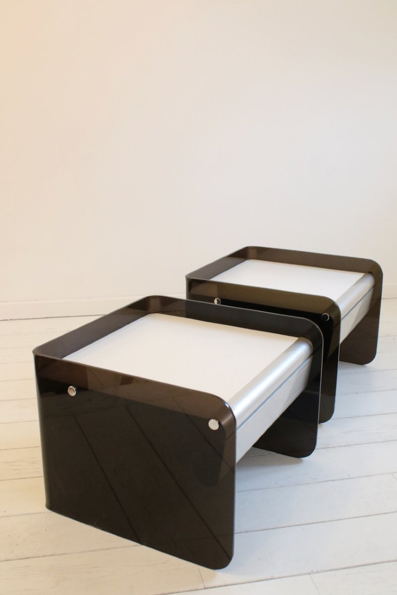  Paire de tables de chevet en Altuglas de Bernard Govin pour Duralinox circa 1970-photo-3