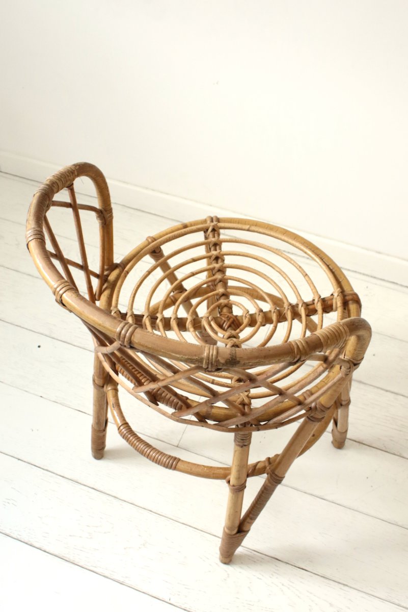 Chaise d'appoint en rotin , 1970's-photo-4