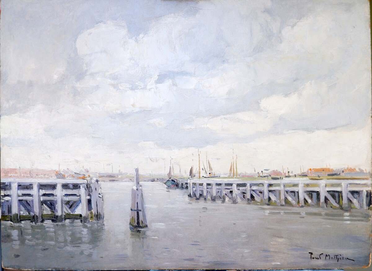 Tableau à l'huile "Grisaille Par Paul Mathieu (1862-1932)-photo-4