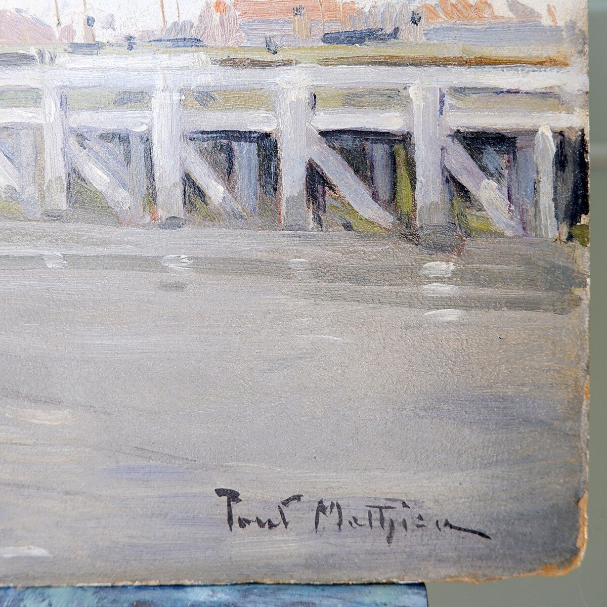 Tableau à l'huile "Grisaille Par Paul Mathieu (1862-1932)-photo-3