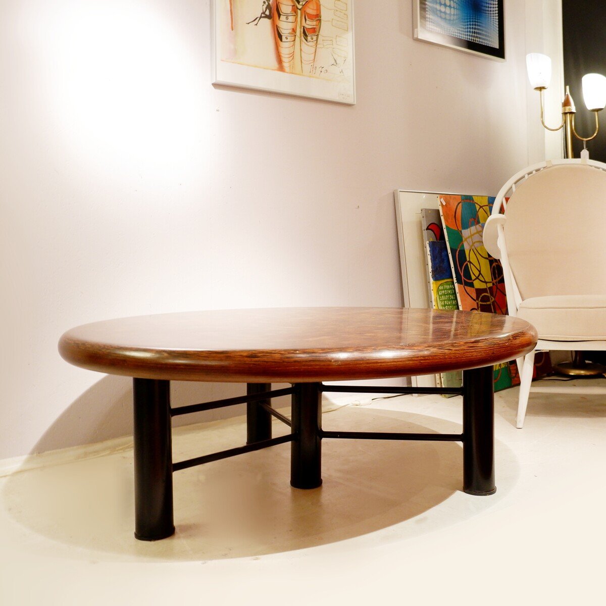 Coffee Table In Wenge Mosaic And Metal - Top By Dieter Waeckerlin-photo-4