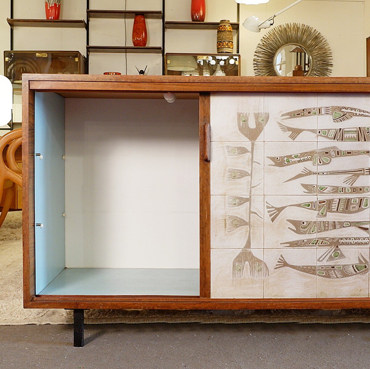 Sideboard With Tiles Signed By Edy Buyse For Perignem - Belgium, 1950s/1960s-photo-1