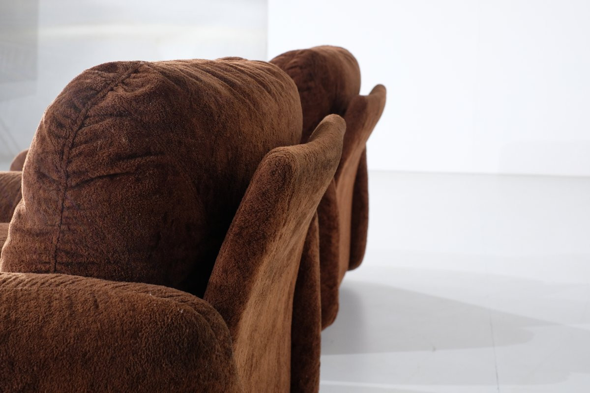 Pair Of Brown Fabric Armchairs, Italy - 1970s-photo-4