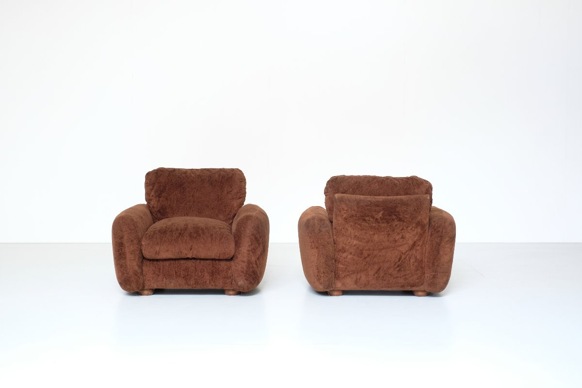 Pair Of Brown Fabric Armchairs, Italy - 1970s-photo-7