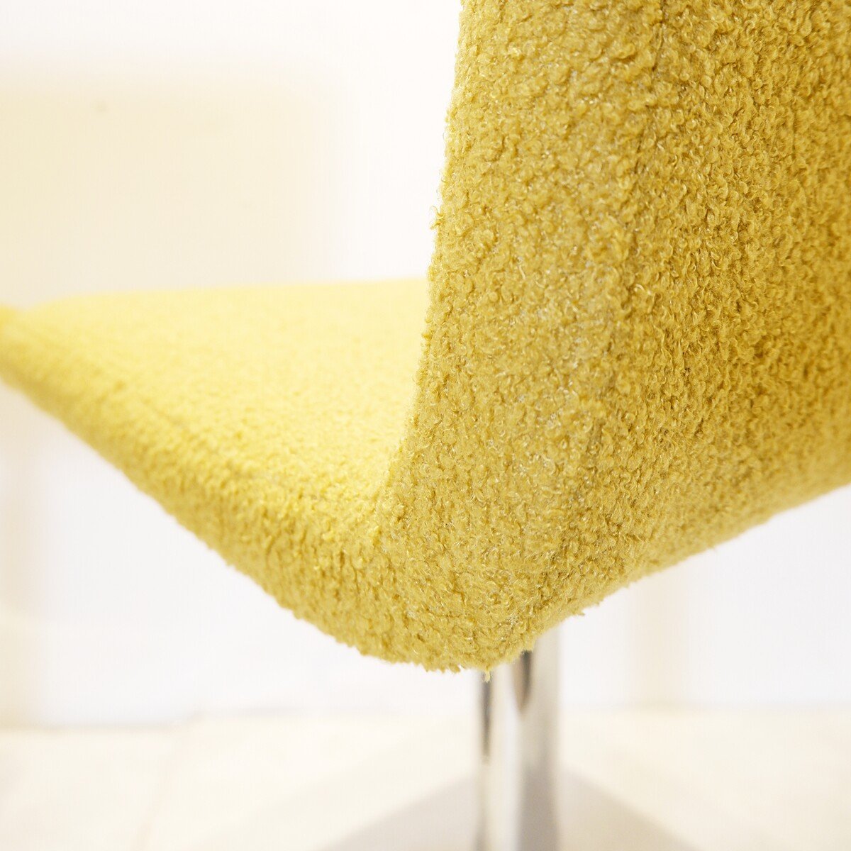 Pair Of Swivel Chairs - Reupholstered In Yellow Bouclette-photo-4