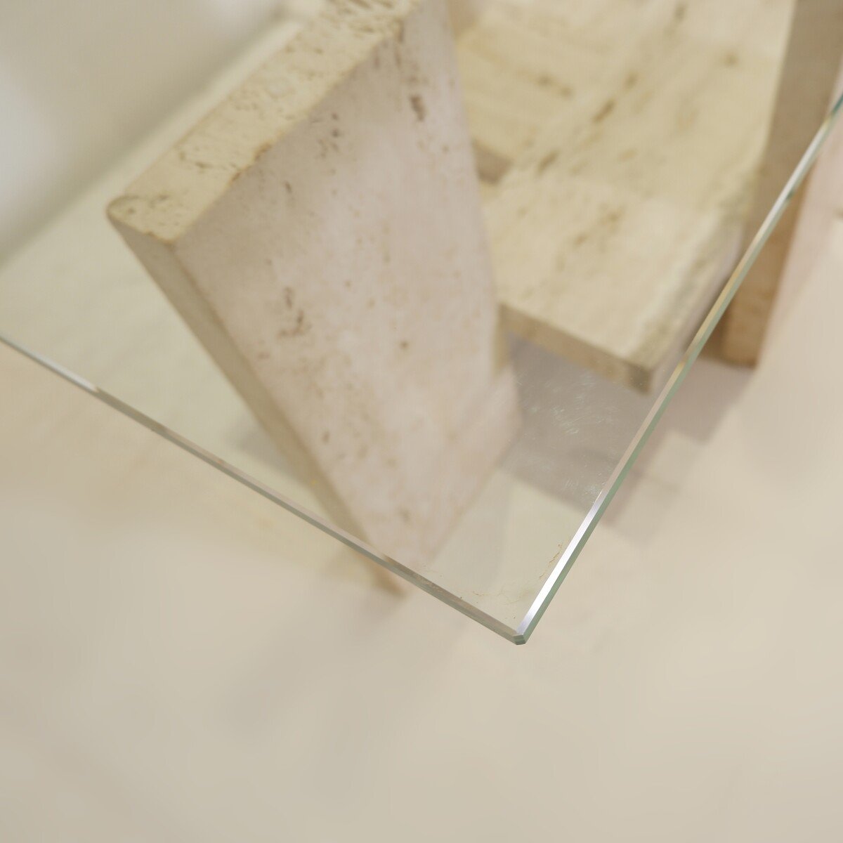 Glass And Travertine Coffee Table By Willy Ballez - 1970s-photo-3