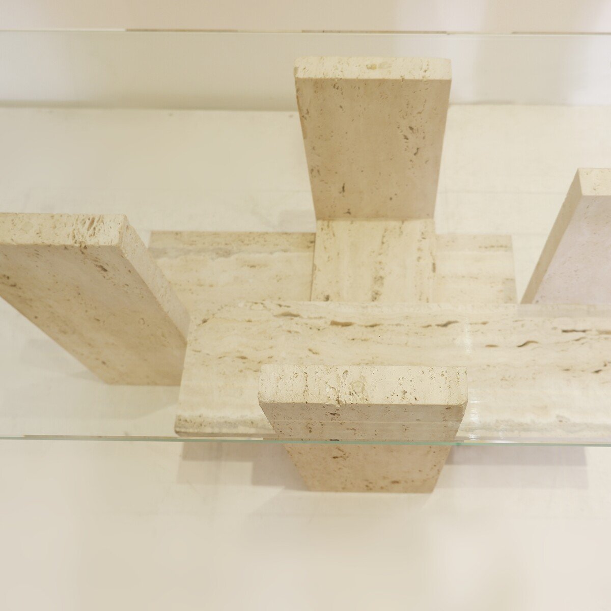 Glass And Travertine Coffee Table By Willy Ballez - 1970s-photo-4