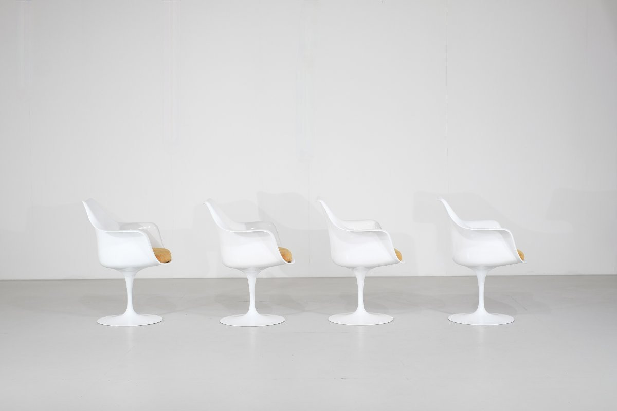 Set Of 4 Non-pivoting 'tulip' Chairs By Eero Saarinen For Knoll International - 1960s-photo-3