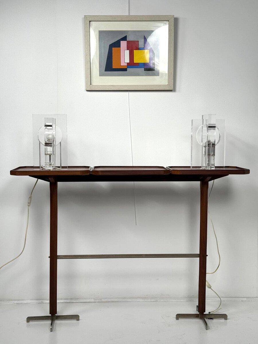 Mid-century Modern Console Table, Wood And Chrome - Italy, 1970s-photo-2