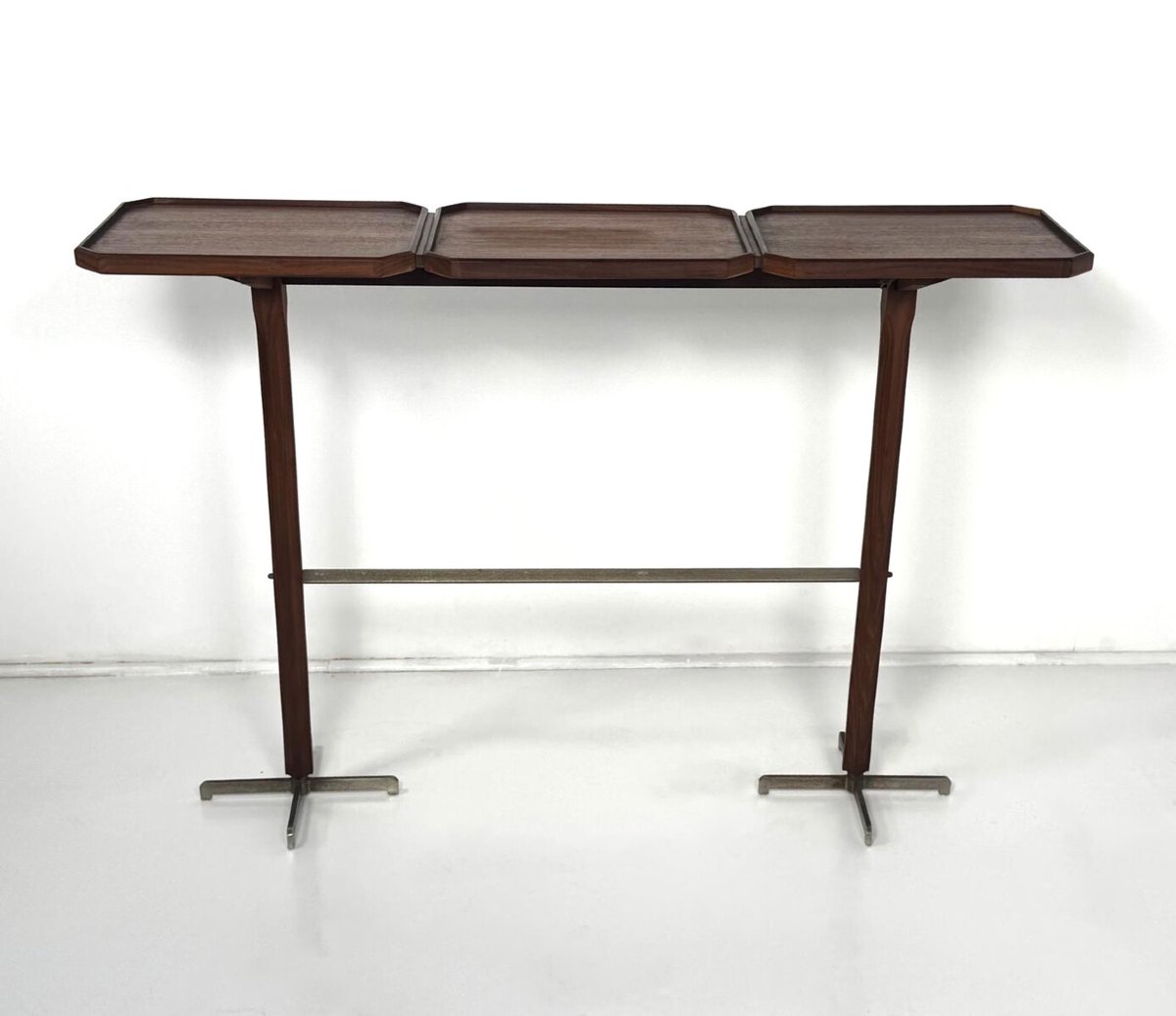 Mid-century Modern Console Table, Wood And Chrome - Italy, 1970s-photo-3