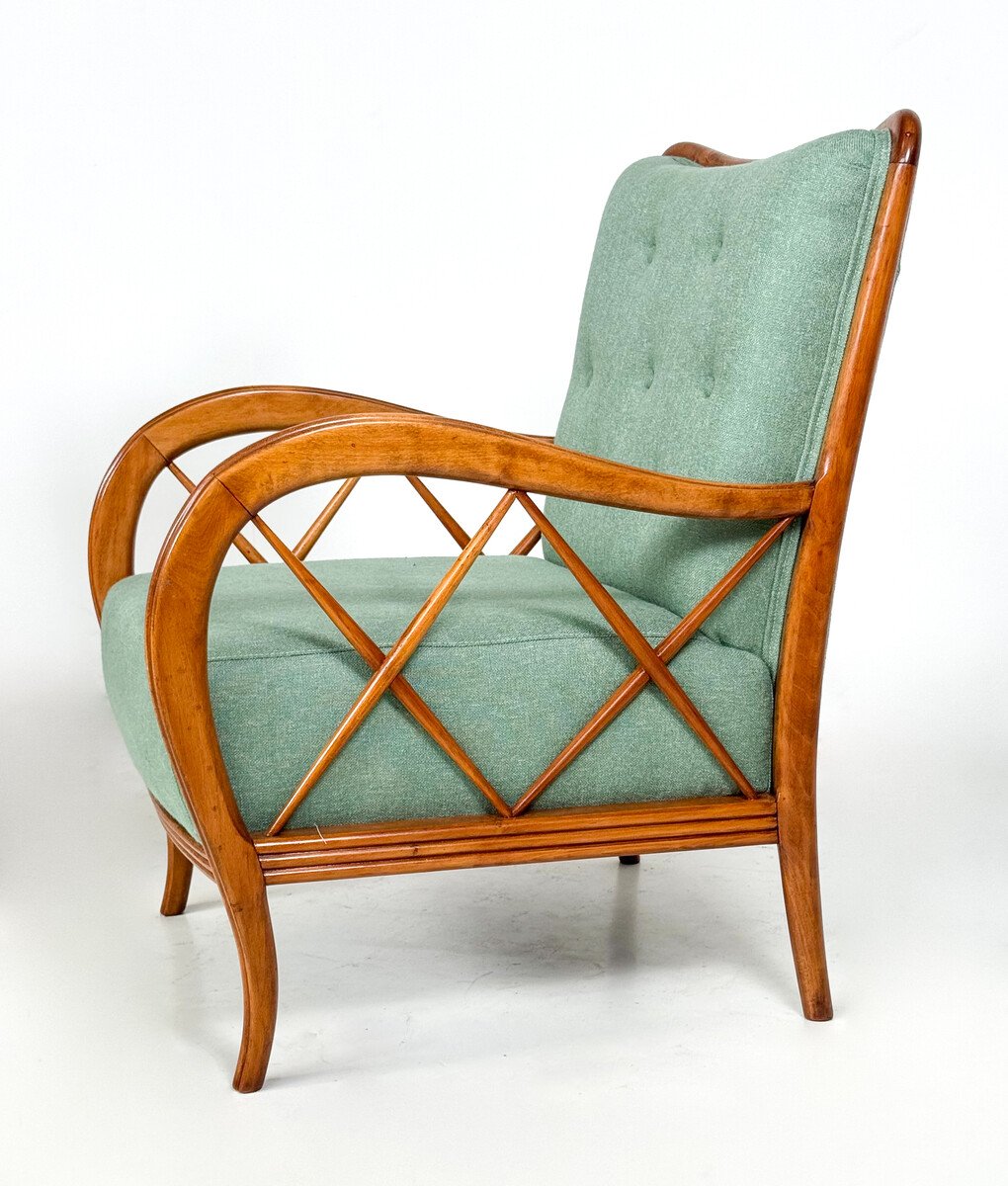 Pair Of Mid-century Modern Armchairs By Paolo Buffa, New Upholstery - Italy, 1950s-photo-2