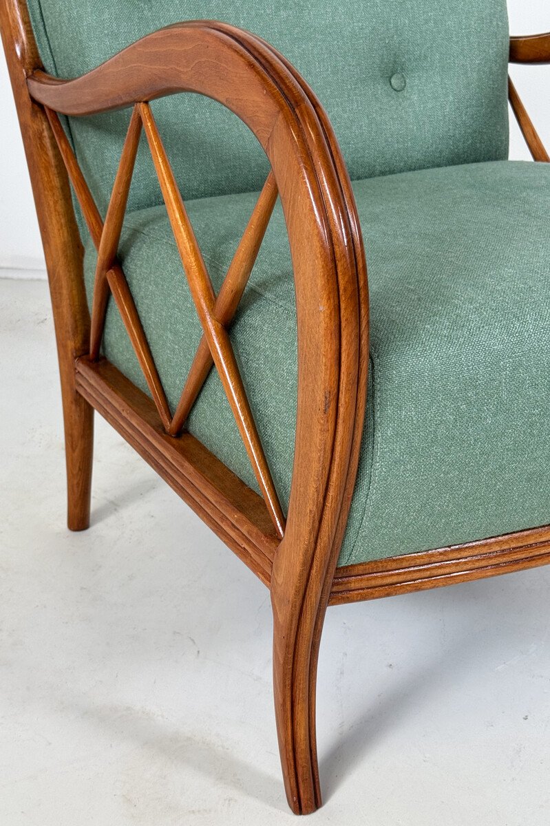 Pair Of Mid-century Modern Armchairs By Paolo Buffa, New Upholstery - Italy, 1950s-photo-1