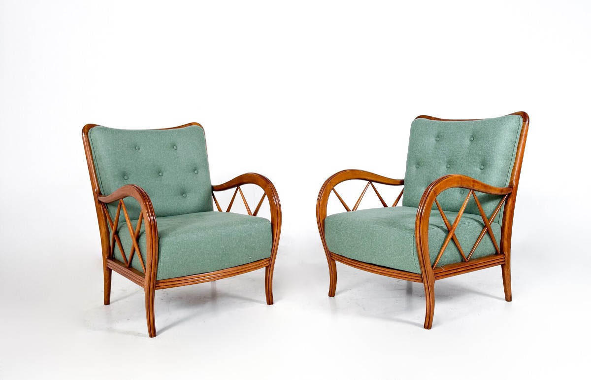 Pair Of Mid-century Modern Armchairs By Paolo Buffa, New Upholstery - Italy, 1950s