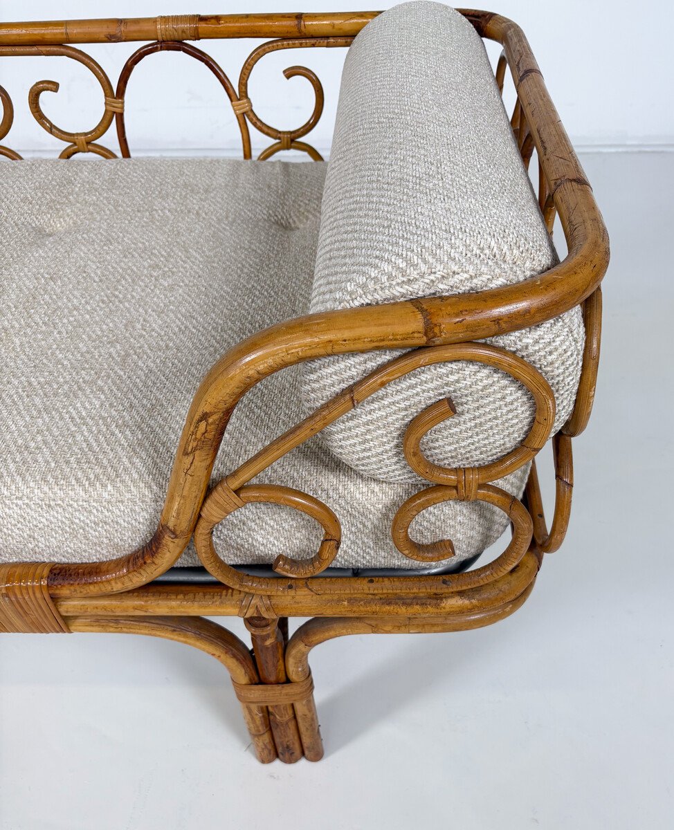 Mid-century Modern Bamboo Daybed, New Upholstery - Italy 1950s-photo-4