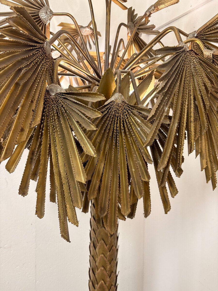 Mid-century Brass Palm Tree Floor Lamp - 1970s-photo-1