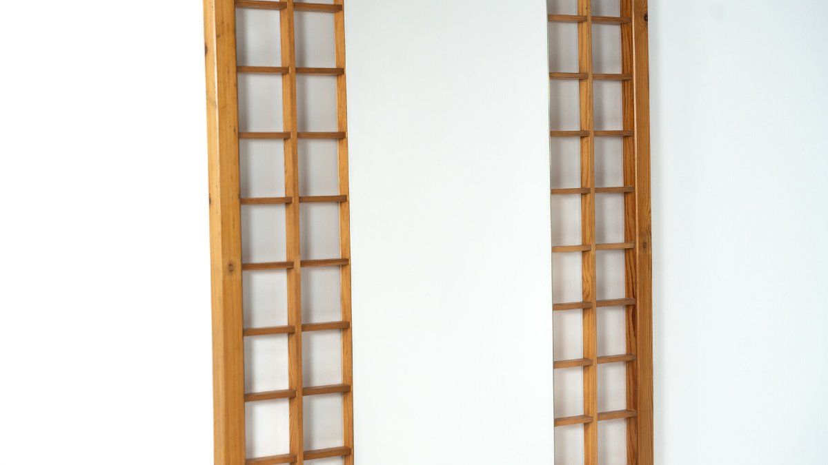 Grand miroir avec quadrillage en bois , Italie, 1960s-photo-3