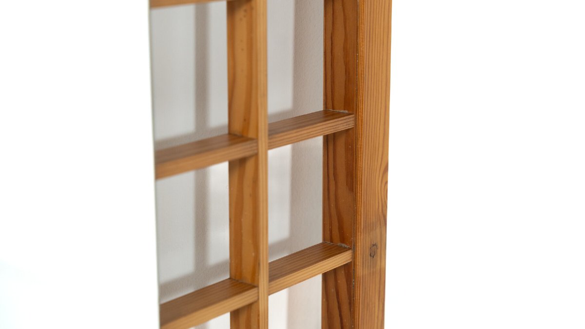 Grand miroir avec quadrillage en bois , Italie, 1960s-photo-2