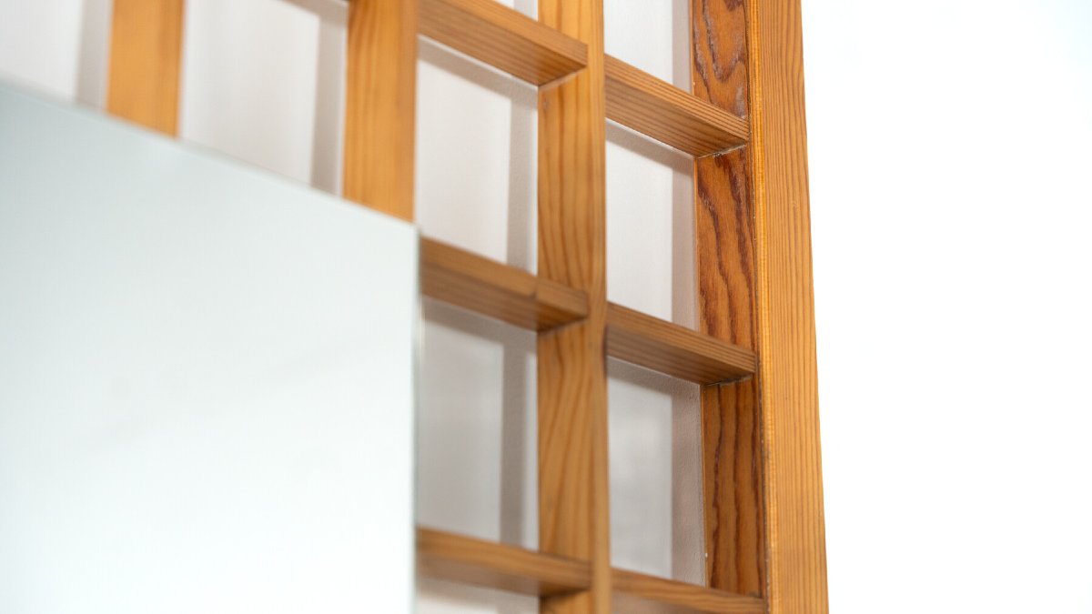 Grand miroir avec quadrillage en bois , Italie, 1960s-photo-3