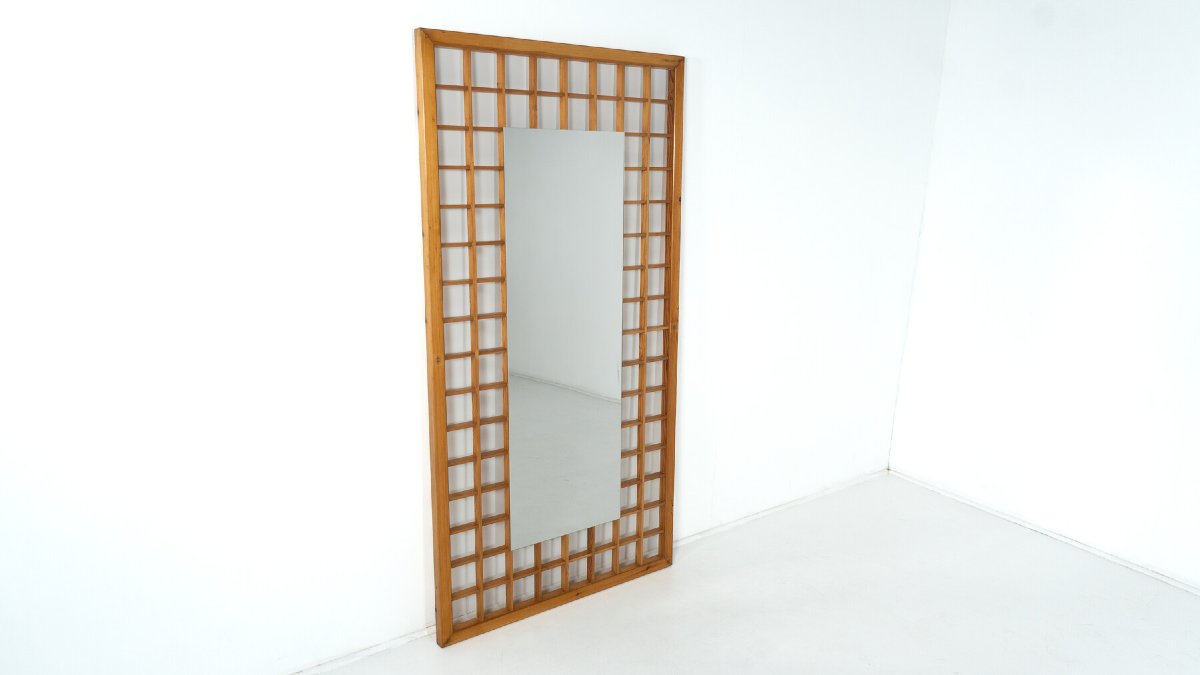 Grand miroir avec quadrillage en bois , Italie, 1960s-photo-4