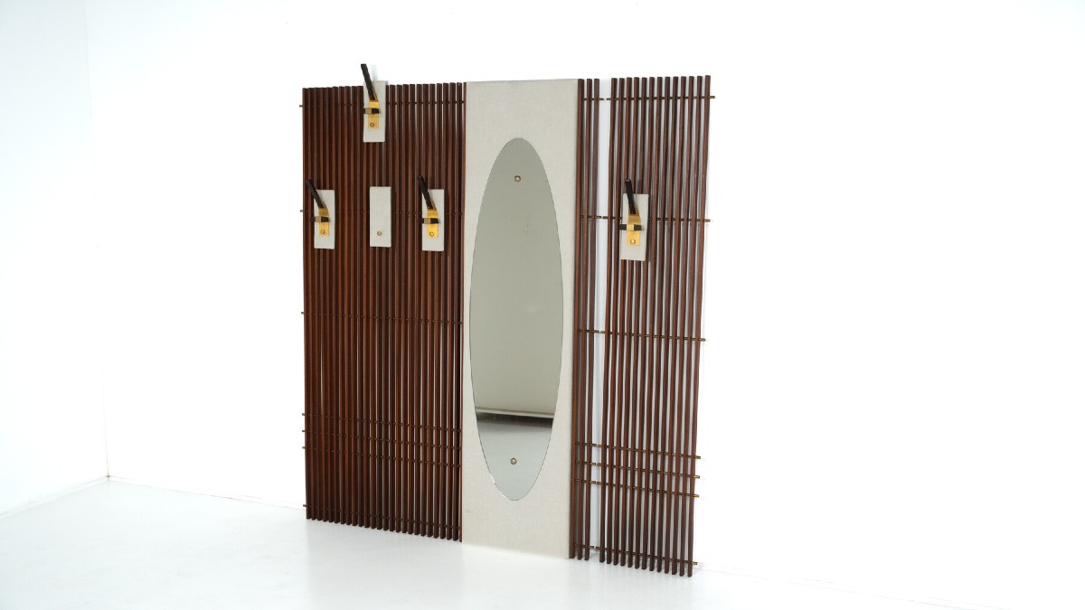 Mid-century Coat Rack With Integrated Mirror, Italy, 1970s