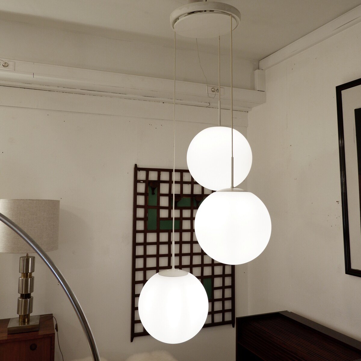 Grand lustre à globes en opaline pour Glashütte Limburg, Allemagne, années 1970-photo-3