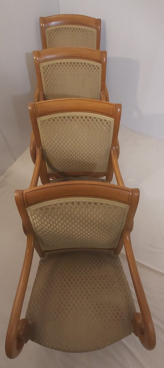 Série de 4 fauteuils en frêne et filet de palissandre de style Charles X -photo-4