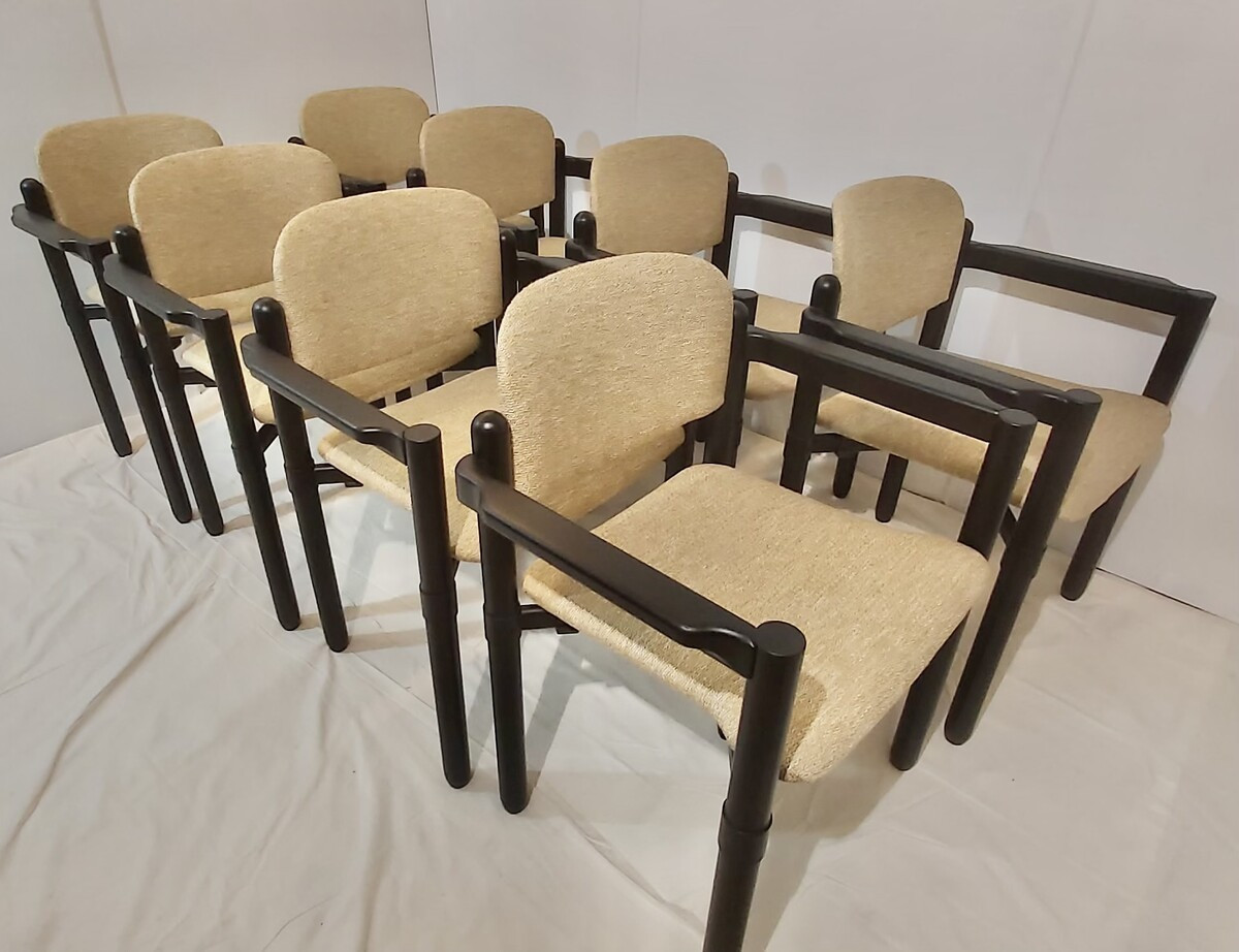 Série de 8 fauteuils en hêtre et métal par Froscher pour Sitform , Allemagne, 1970